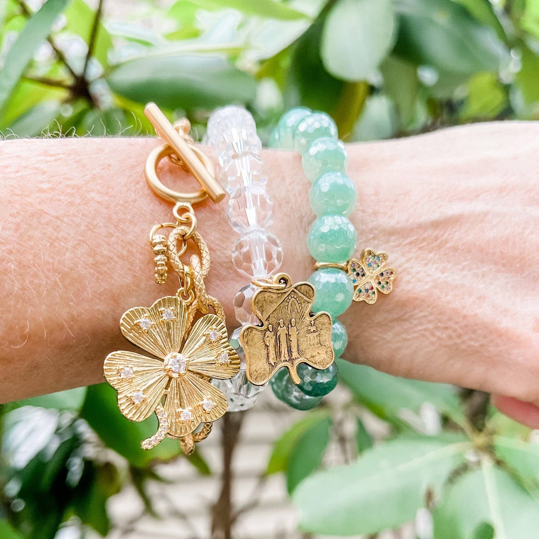 PowerBeads by jen - Wholesale Charm/Dangle Bracelet - Killarney Jasper with Navy Blue Enamel and Pave Clover1