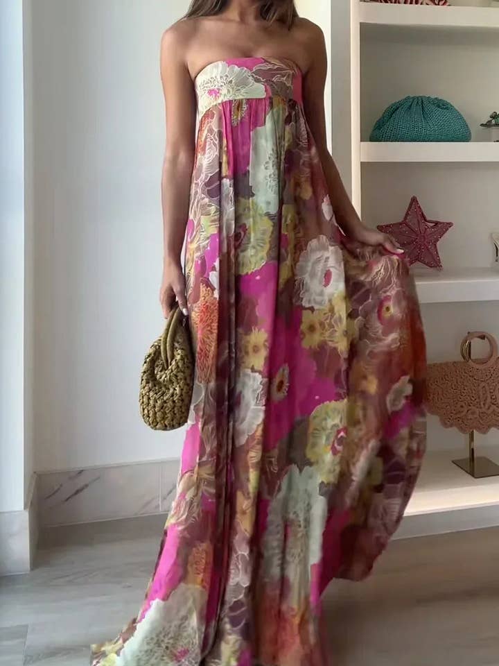Vestido largo sin tirantes con estampado floral para venta al por mayor de Mccolin
