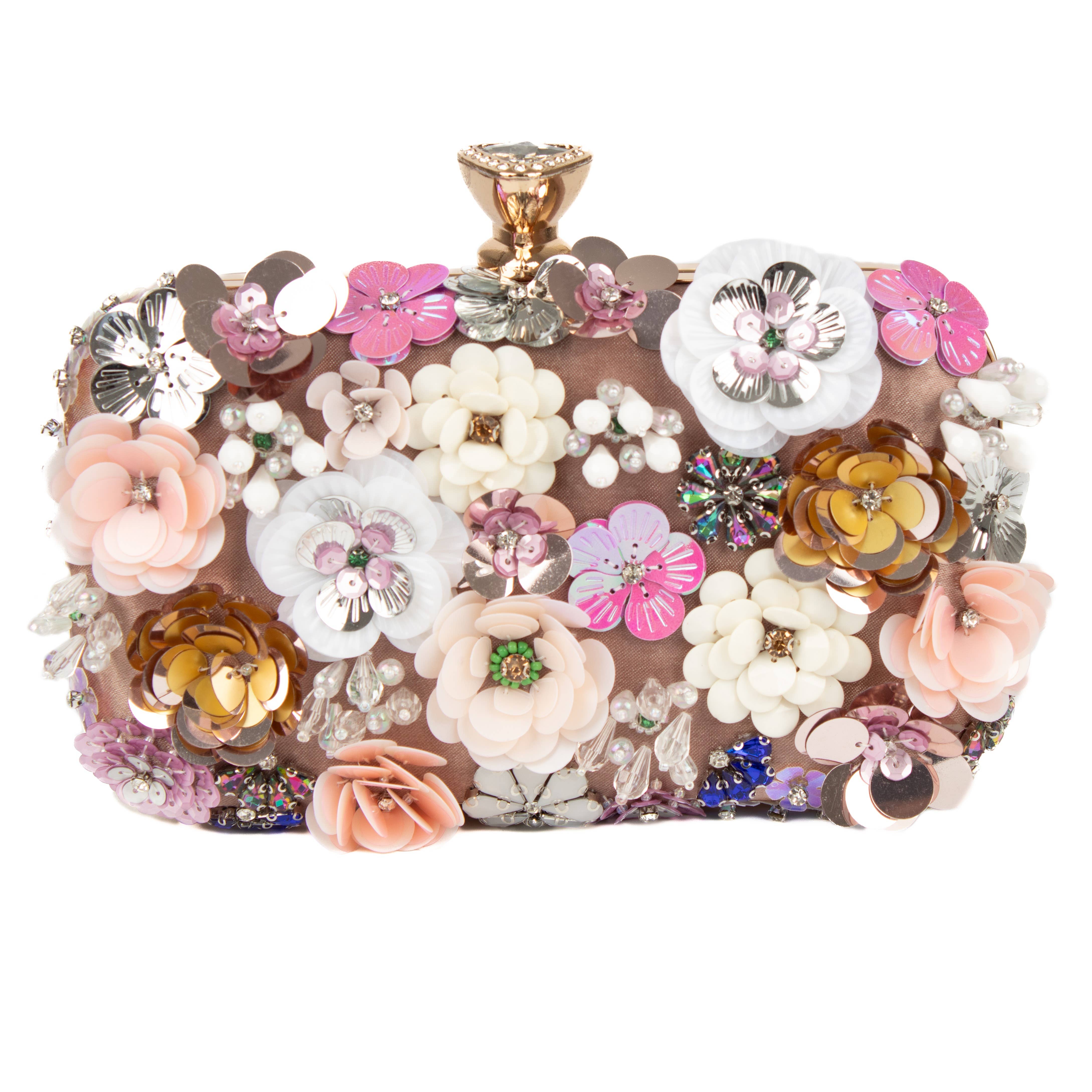 PEACH ACCESSORIES - Vendita all'ingrosso Pochette - Donna - Borsa clutch da sera decorata a mano con fiori K0209