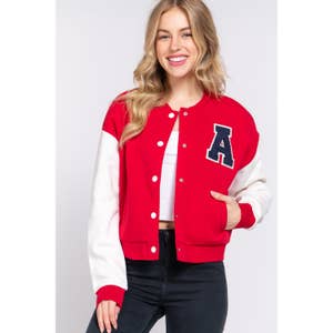 Dropship Plus Size Colorblock Button Front Letter Long Baseball Jacket;  Women's Plus Casual Street Style Winter Jacket to Sell Online at a Lower  Price