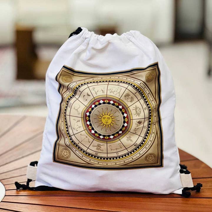 Sac à cordon en coton imprimé zodiaque pour la vente par Vrinda