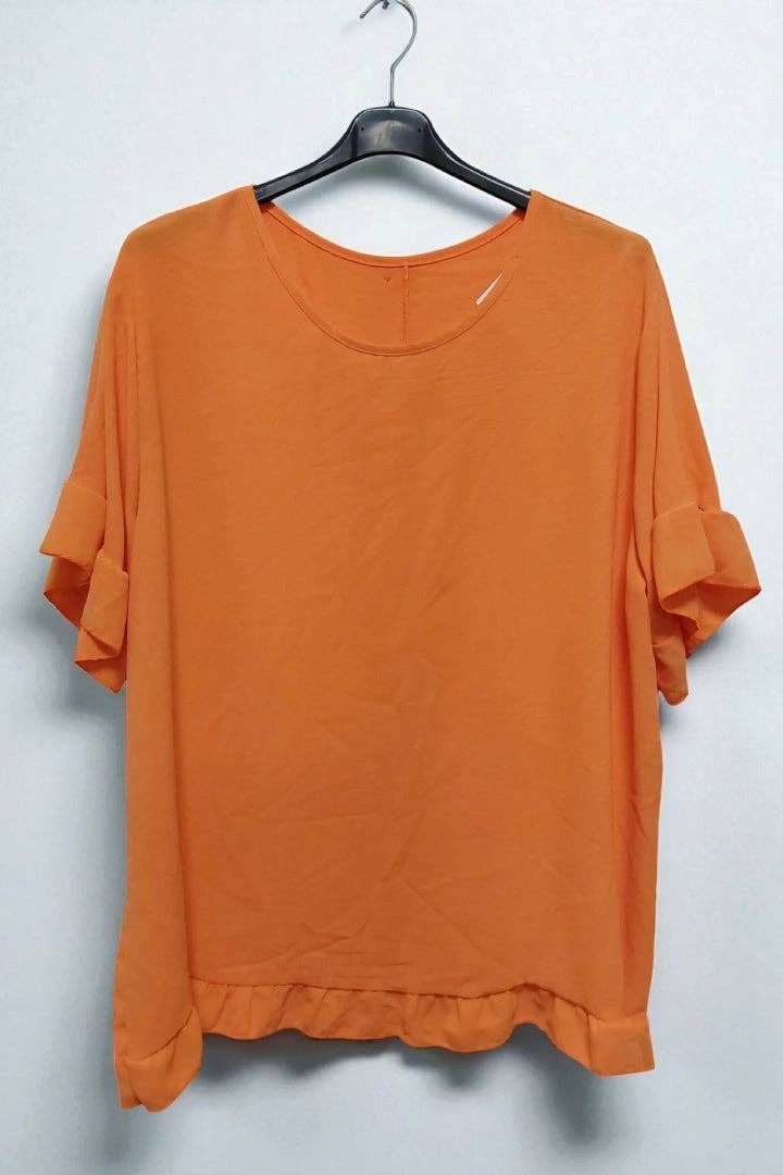 Miss Bold – wholesale Blouse – Women’s – Round Neck Back Button Detail Frill Short Sleeve Top8