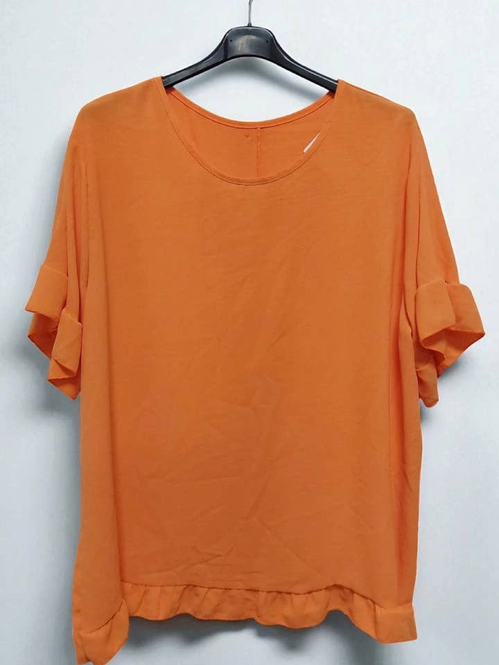 Miss Bold - Vente Chemisier – femme - Haut à manches courtes à volants avec détail de boutons au dos et col rond8