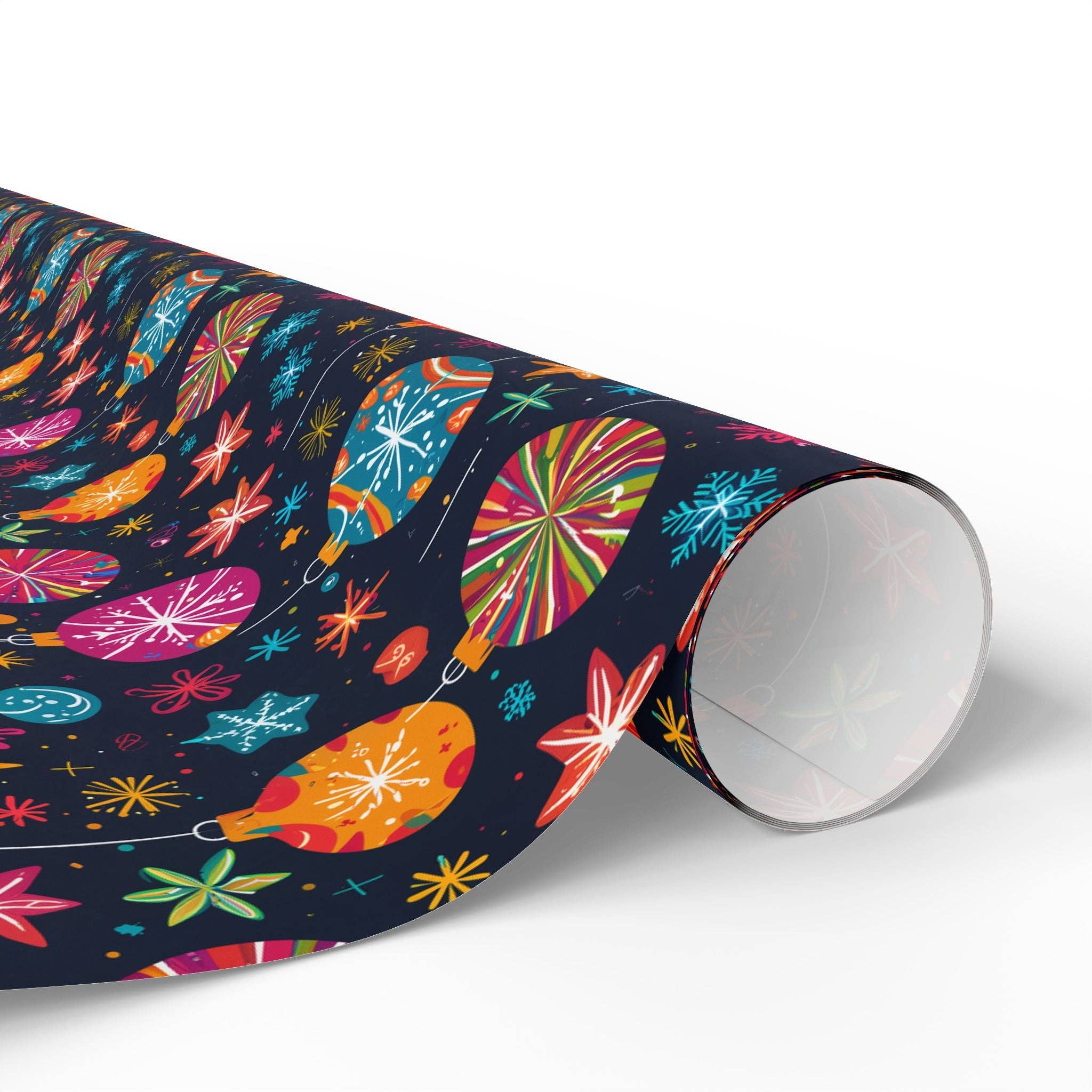 Lokipawz - Wholesale Flat Wrap - Bauble Blitz – Neon Ornament Holiday Wrapping Paper1