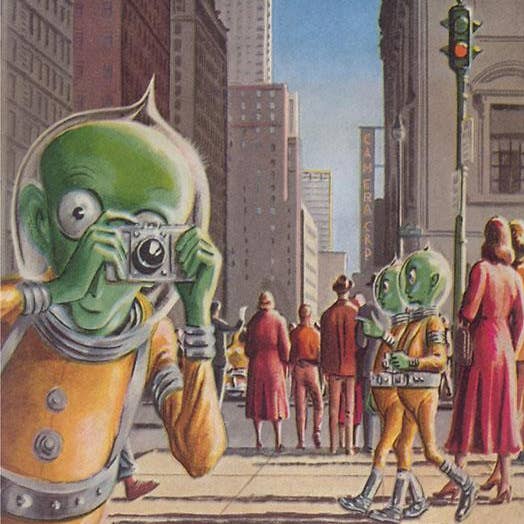 Impresión artística OS-01 Alienígenas en la ciudad para venta al por mayor de Found Image Press