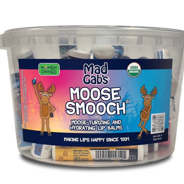 48pc Organic Moose Smooch Lip Balm Bin for wholesale by Mad Gab's