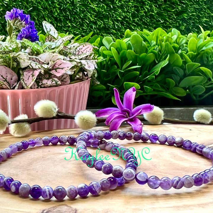 KayleeNYC - Wholesale Beaded Bracelet - Natural Chevron Amethyst 4mm 7.5” Crystals Stretch Bracelet2