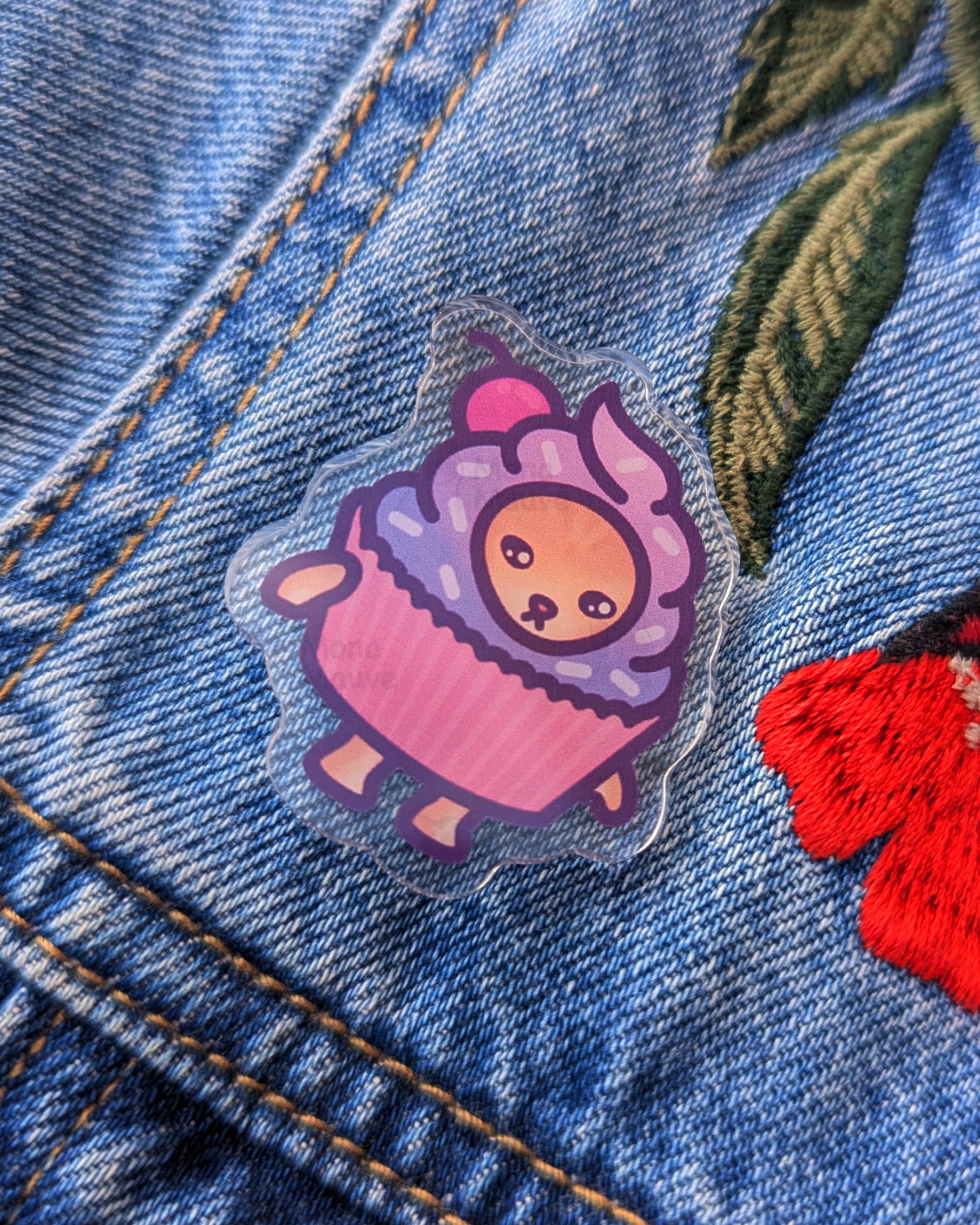 Mona Mauve • Silly Art! – wholesale Lapel pin/button – Cupcake Cat Pin | Snack Cats Collection | 40mm Acrylic Badge4