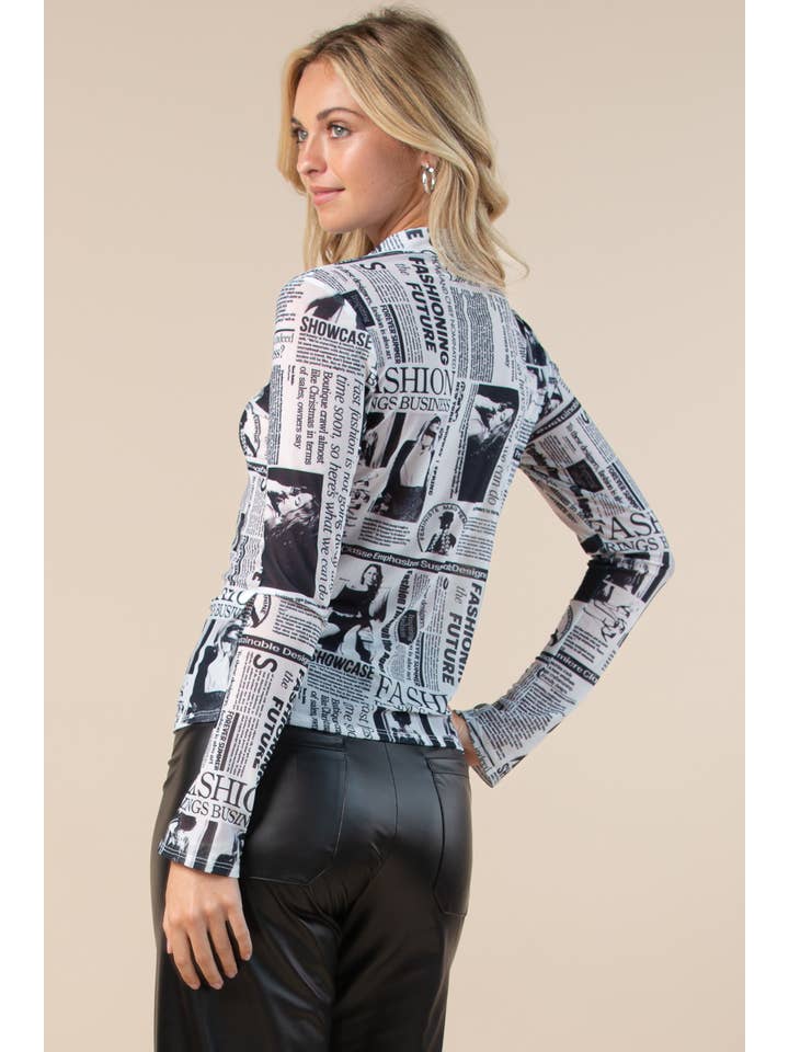 drucken T1489-5944-Hera Mesh-Top mit Zeitungsdruck und Knöpfen für den Großhandel auf Faire6