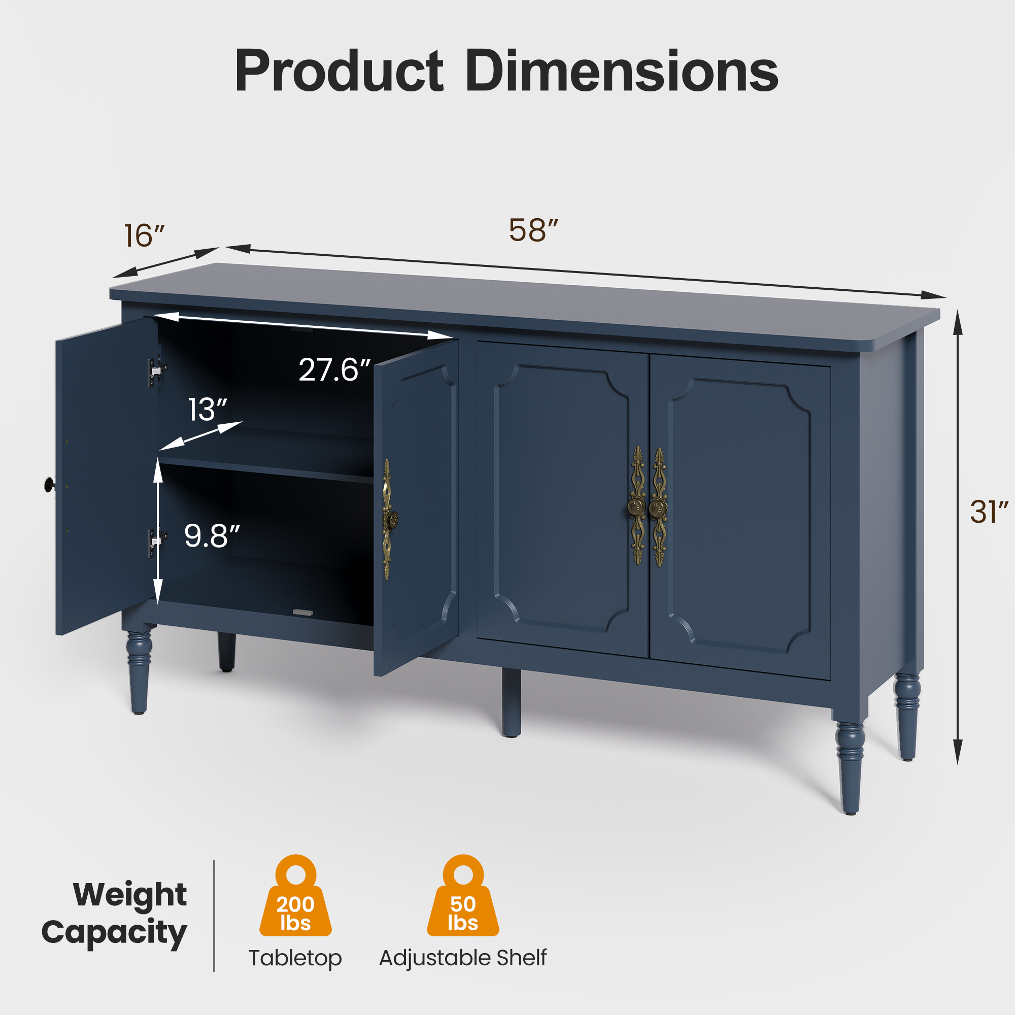 Heynemo - Vente Armoire - Armoire console, armoire de garde-manger moderne du milieu du siècle de 58 po15