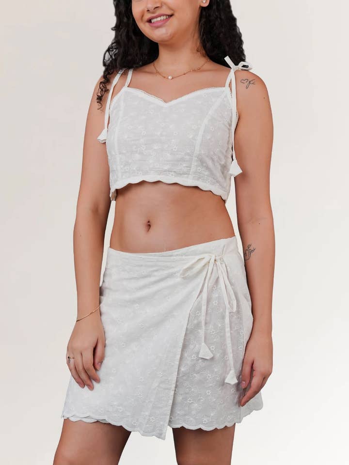 Cotton Embroidered Co-Ord Set for Women in Ivory for wholesale by Ariastop.com corporation
