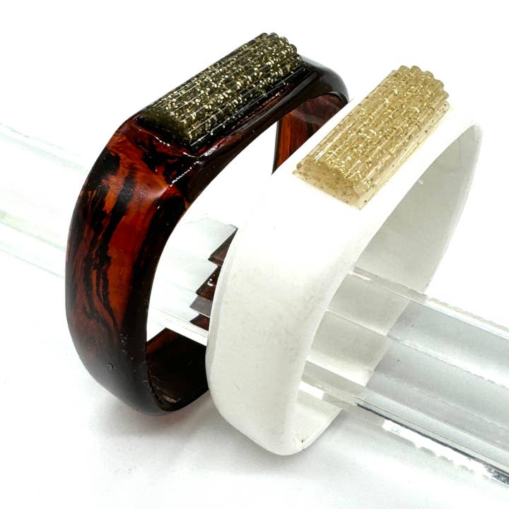 Gold Glitter Confetti Feature Square Bangle Bracelet - 2 colors for wholesale by Leetie Lovendale