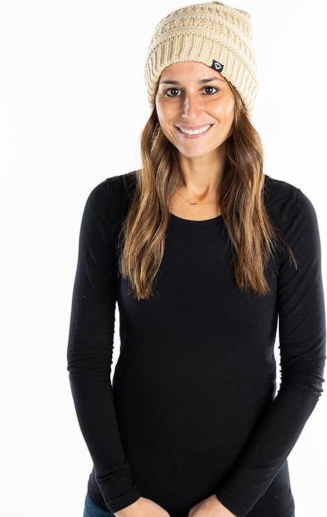 Funky Junque - Wholesale Beanie - Women's - FJ Satin Lined Solid Ribbed Beanie - Beige5