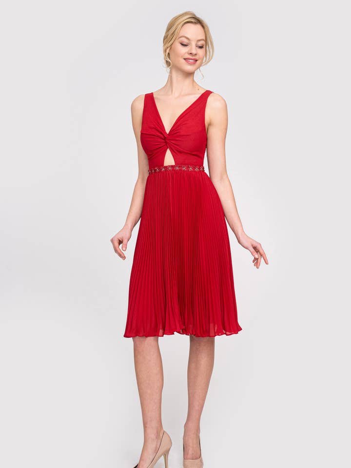 Midi dress with fluid pleated skirt R8235 for wholesale by Lautinel