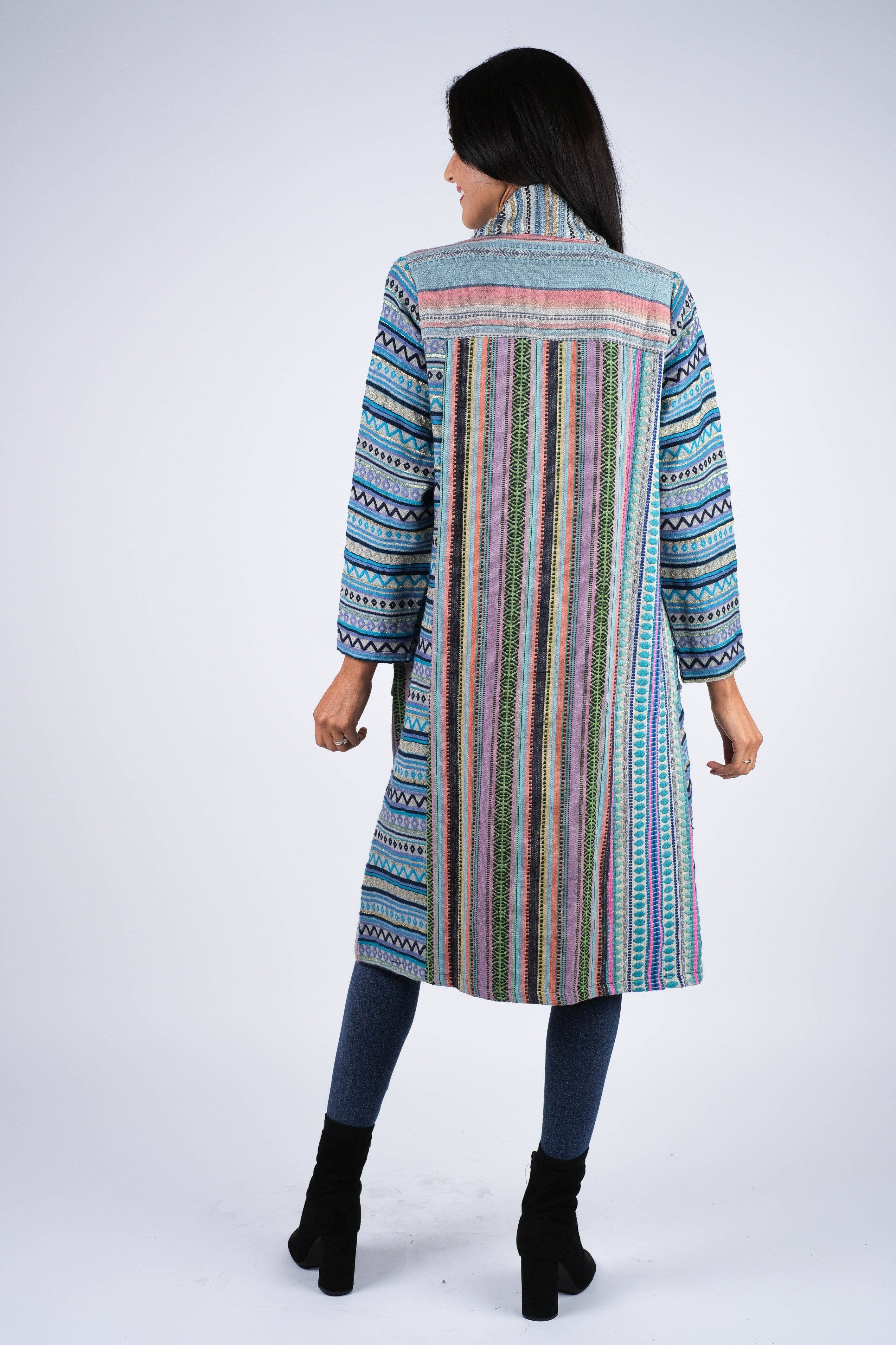 Sacred Threads - Wholesale Jacket - Women's - Blue Batik Patchwork Cotton Cardigan Jacket5