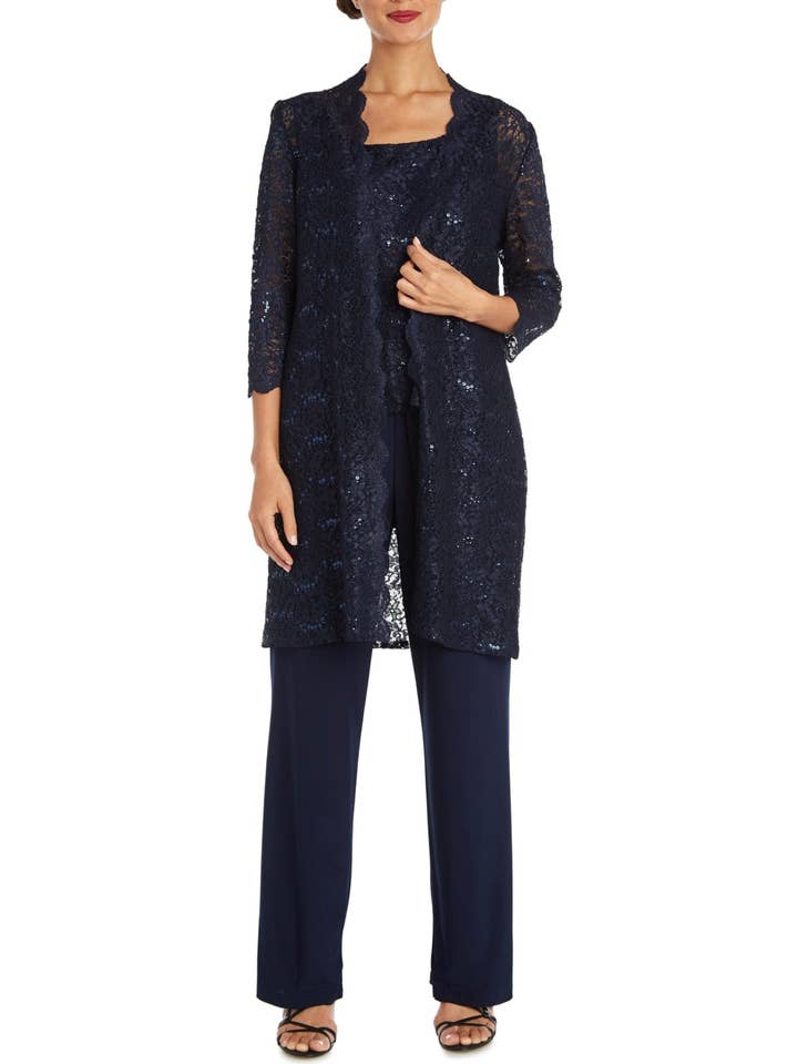 New Yorker's Apparel - Wholesale Top & Pant Set (NOT Loungewear) - Women's - RM Richards Lace 3/4 Sleeve 3-Piece Pants Set2