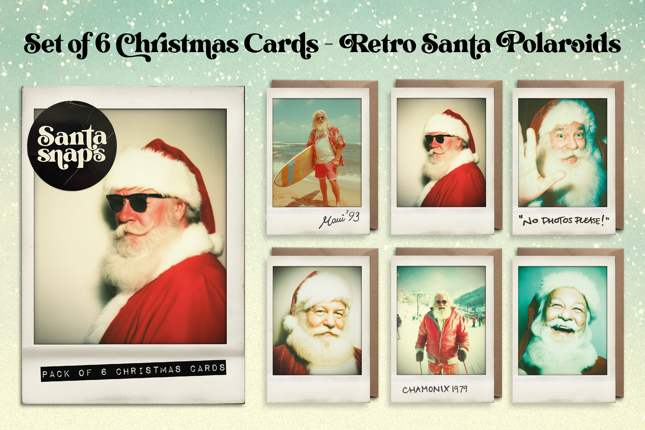 Bonne Nouvelle - Wholesale Christmas Card - Retro Vintage Santa Polaroid Christmas Card (Multipack of 6)1
