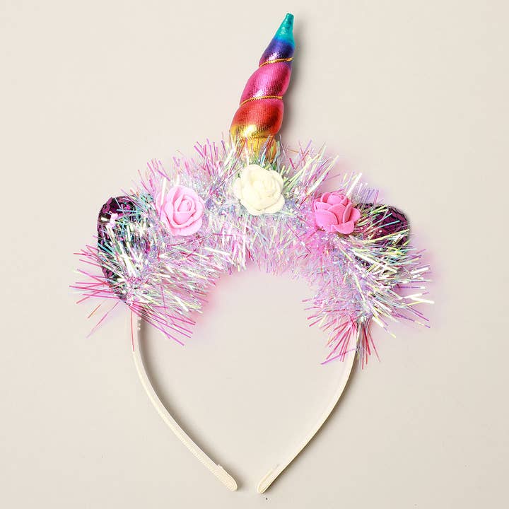 ASSORTED COLORS Metallic Shred Unicorn Headband for wholesale on Faire