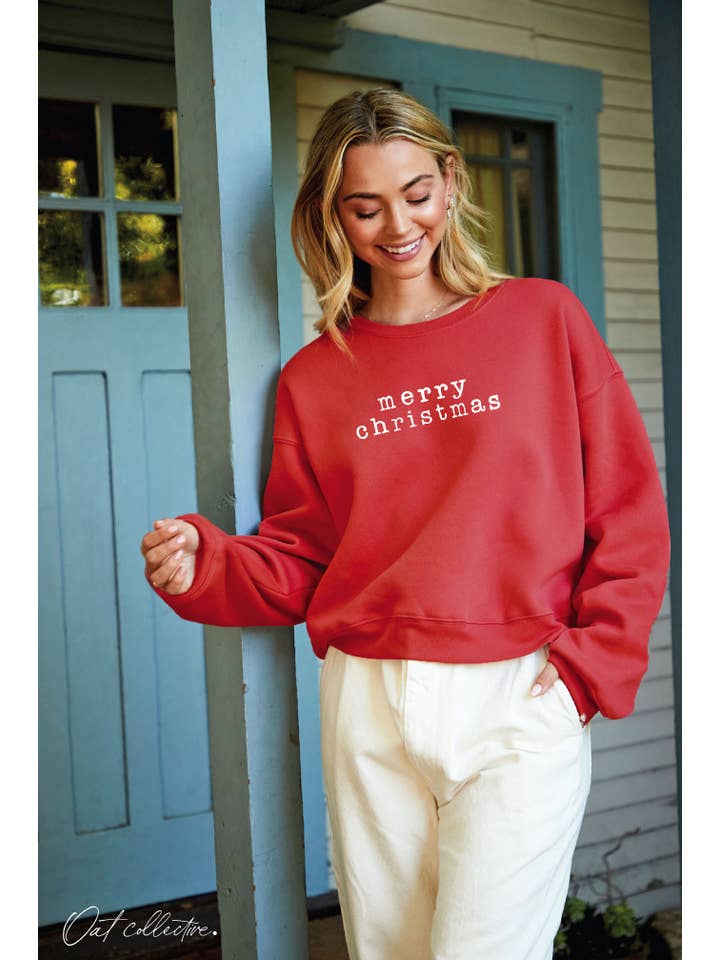OAT COLLECTIVE - Wholesale Graphic Sweatshirt - Women's - MERRY CHRISTMAS Mid Cropped Graphic Sweatshirt7