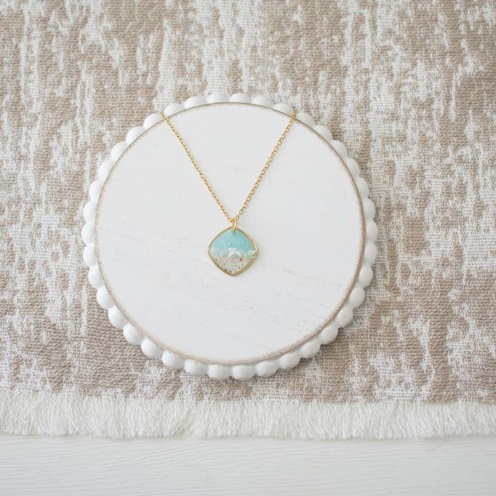 Custom Sand Necklace | Square | Mother of Pearl | Gold for wholesale by Sandy Beaches Shop