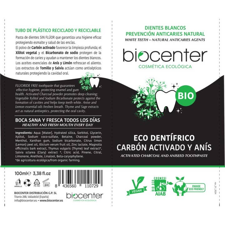 Biocenter - Wholesale Toothpaste - BIO VEGAN TOOTHPASTE ACTIVATED CHARCOAL AND ANISE 100 ML1