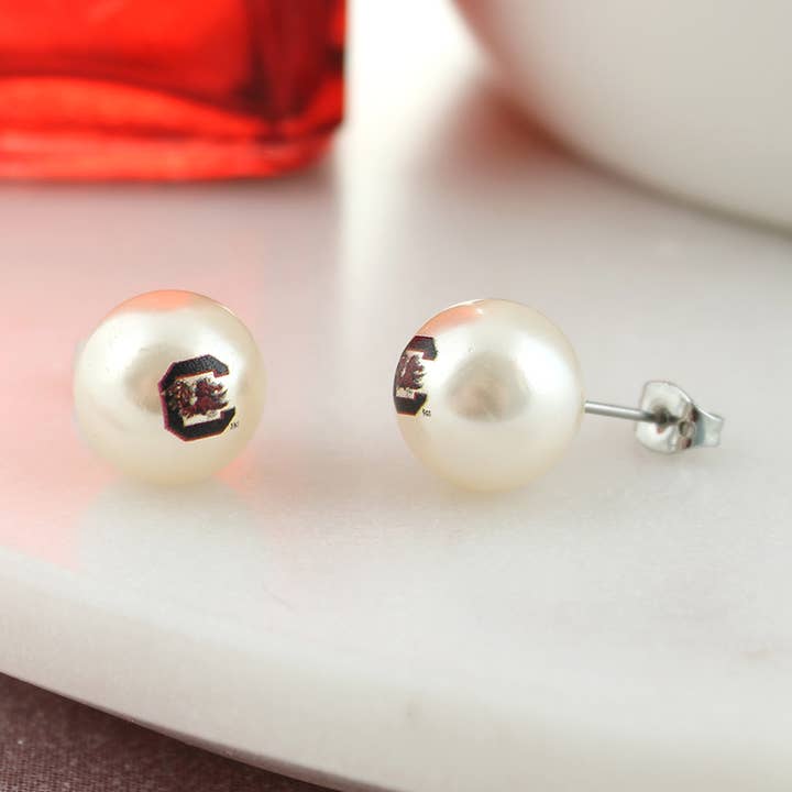 Oorknopjes met parel South Carolina logo voor wholesale door Seasons Jewelry