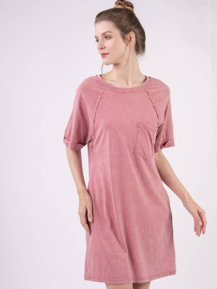VERY J - Wholesale Dress - Women's - ND31162X-PLUS SIZE Round Neck Oversized Washed Knit Dress