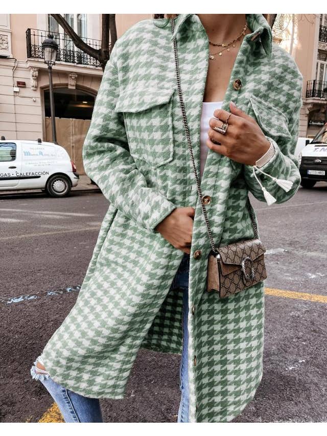 Chicto - Wholesale Coat - Women's - Woolen Coat Women's Mid-Length Autumn And Winter Houndstooth5