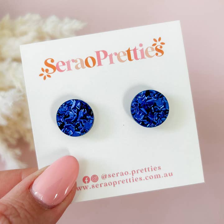 Serao Pretties - Wholesale Stud/post earrings - Royal Blue Chunky Glitter Studs0