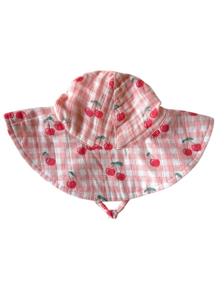 Gingham Cherries / Muslin Wide Brim Sunhat for wholesale by SIIX Collection