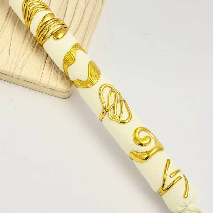 COSMOS - Wholesale Jewelry Set - Set of 6 Women's Rings Stainless Steel Modern Adjustable Design0