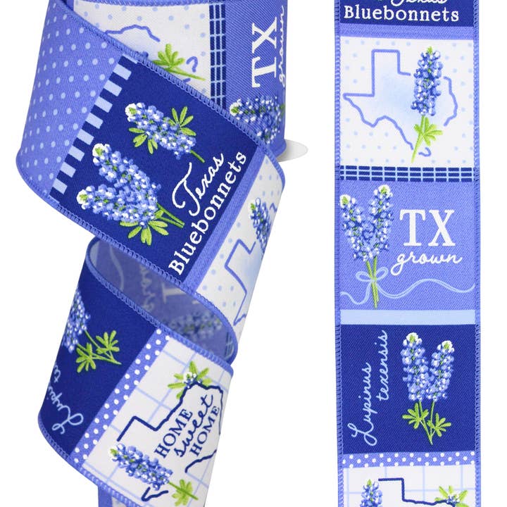 2,5"X10Yd Bluebonnets en diagonale Bleu/Vert/Blanc RGE1768NL pour la vente par Trendy tree