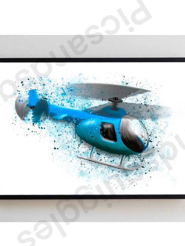 Blue Helicopter Splatter Print for wholesale by Pics and Squiggles