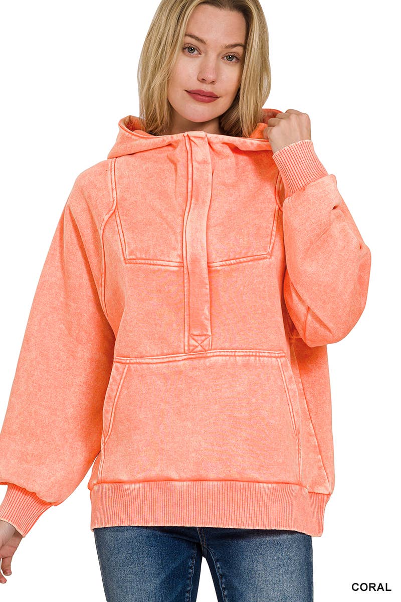 42POPS - Wholesale Hoodie - Women's - ..SI-25317 Washed Fleece Oversized 1/4 Zip Hoodie12