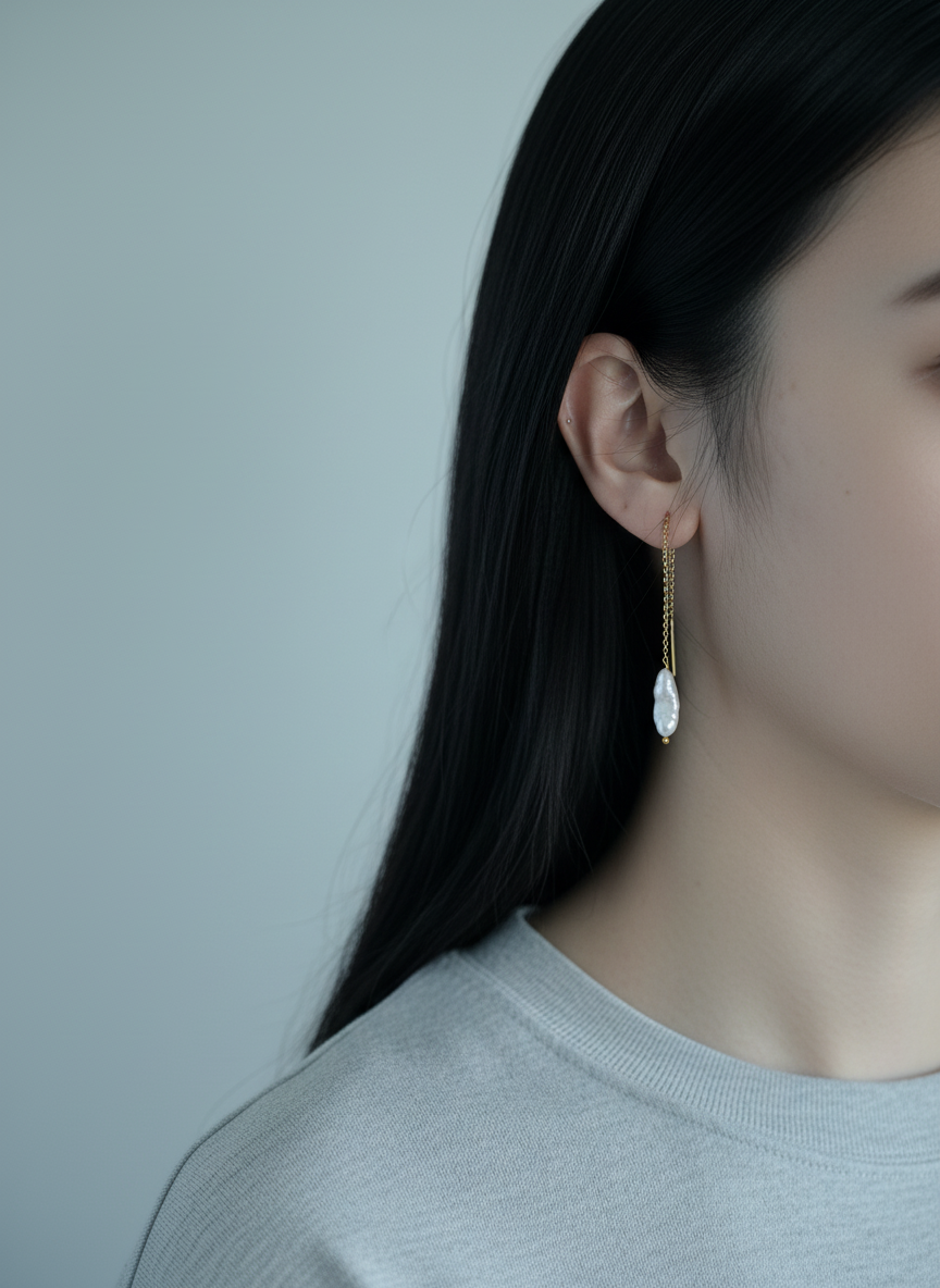 iBijoux - Vendita all'ingrosso Orecchini pendenti - Orecchini pendenti con catena di perle d'acqua dolce (1E13a)7