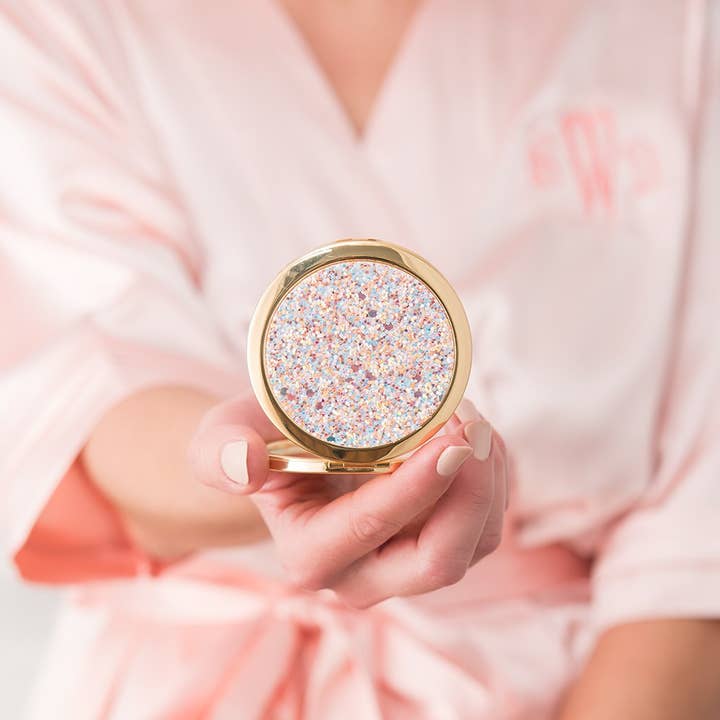 Weddingstar Inc. - Wholesale Compact Mirror - Rose Gold Glitter Compact Mirror