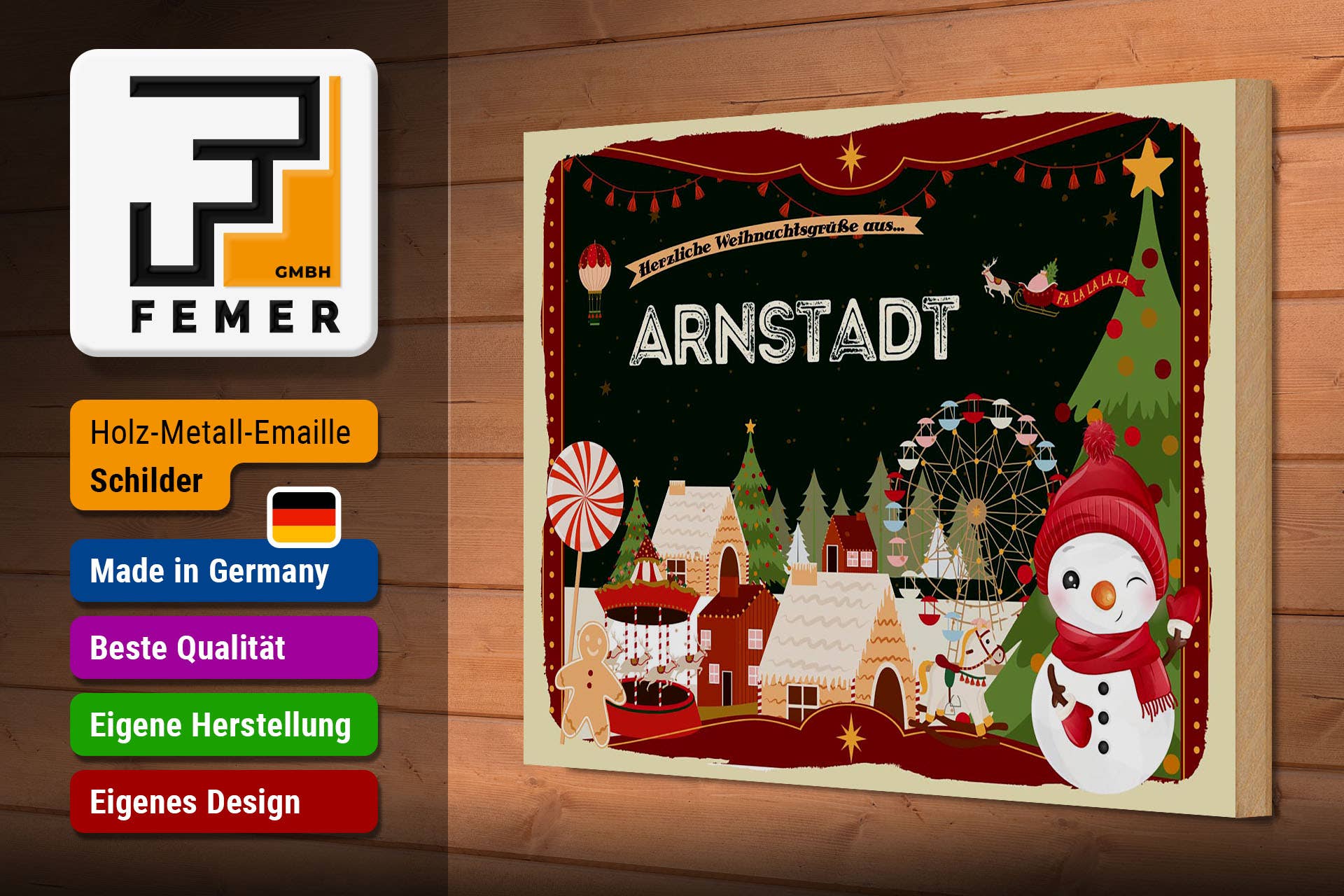 Femer - Wholesale Christmas Wall Art - Wooden sign Christmas greetings ARNSTADT gift 30x20cm2
