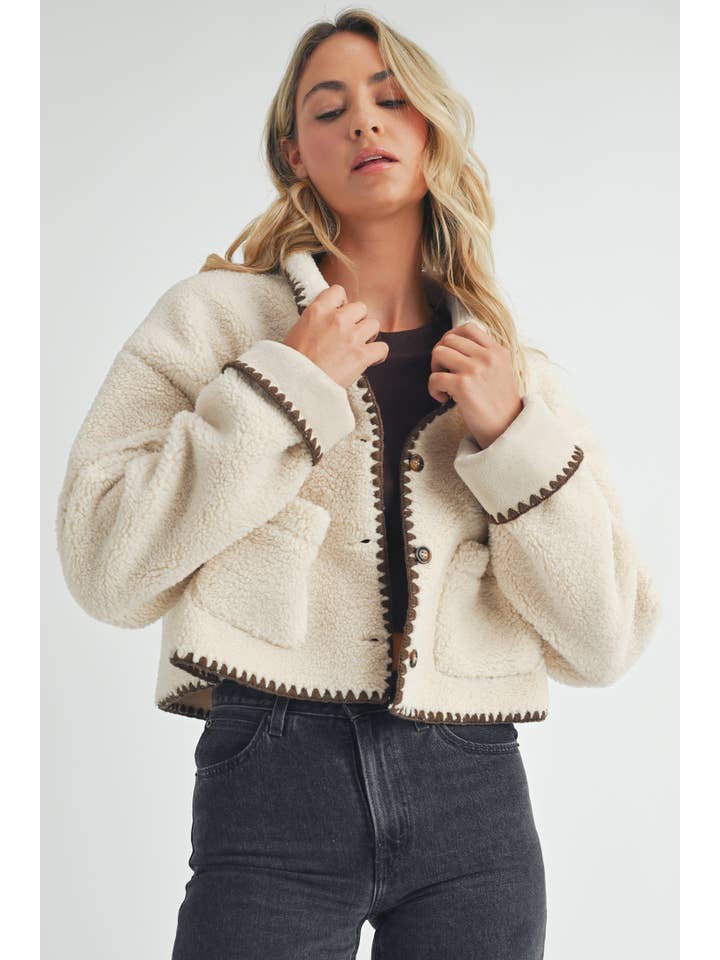 Beige Contrast Stitch Cardigan. for wholesale on Faire
