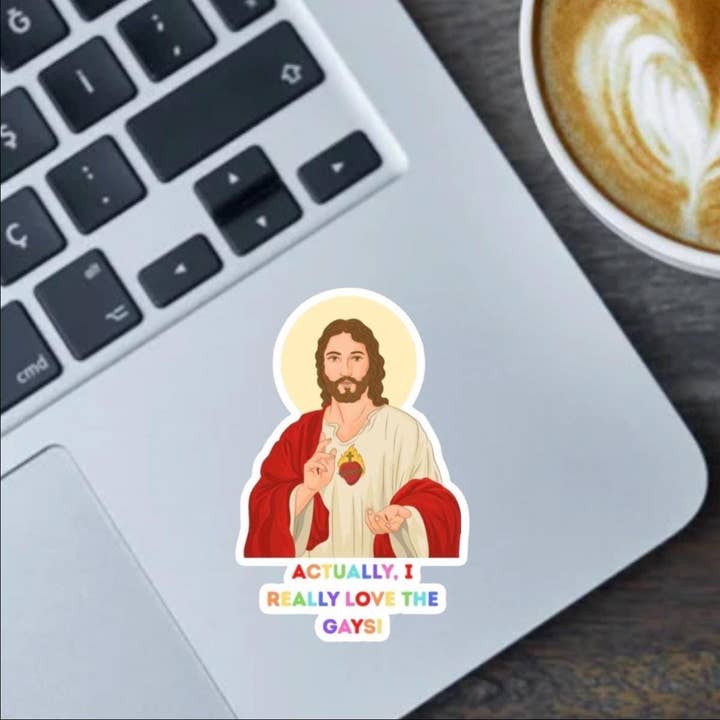 I Love The Gays Jesus 2.5" Vinyl Sticker for wholesale by Fable and Flame Co.