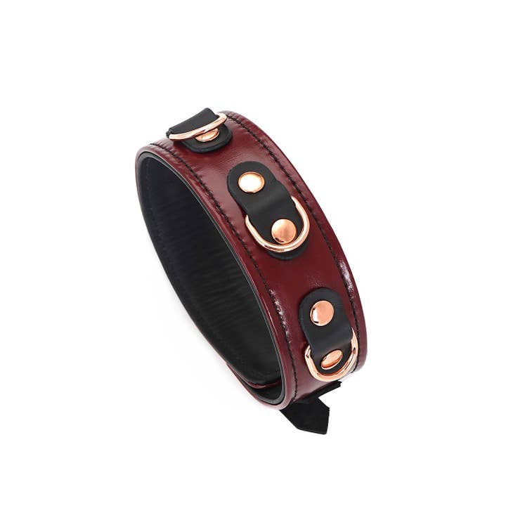 Liebe Seele - Wholesale Pet Collar - Dog - Wine Red - Leather Collar with Leash, Rose Gold Metal Hardware