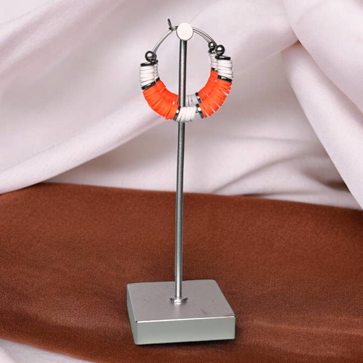 Fish Towne Designs, LLC - Wholesale Hoop Earrings - Orange and White Heishi Bead Hoop Earrings6