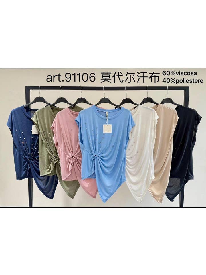 Kurt Muller – Großhandel Bluse – Damen – Kristall-Krawatten-Front-Top