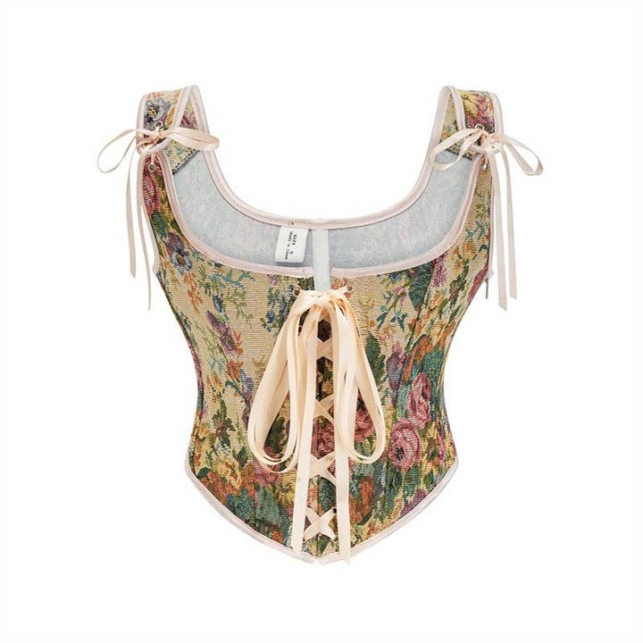 FurDecoration - Wholesale Corset – Women′s - Printed Tie Waist Crop Corset3