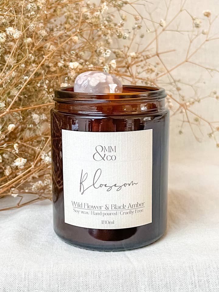 Blossom Spring Crystal Candle|Wild Flower & Black Amber for wholesale by Omm & Co