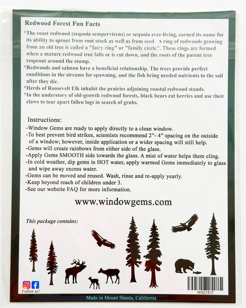 Window Gems - Wholesale Suncatcher - Redwood Mix Window Decals, Save birds from Window Collisions7