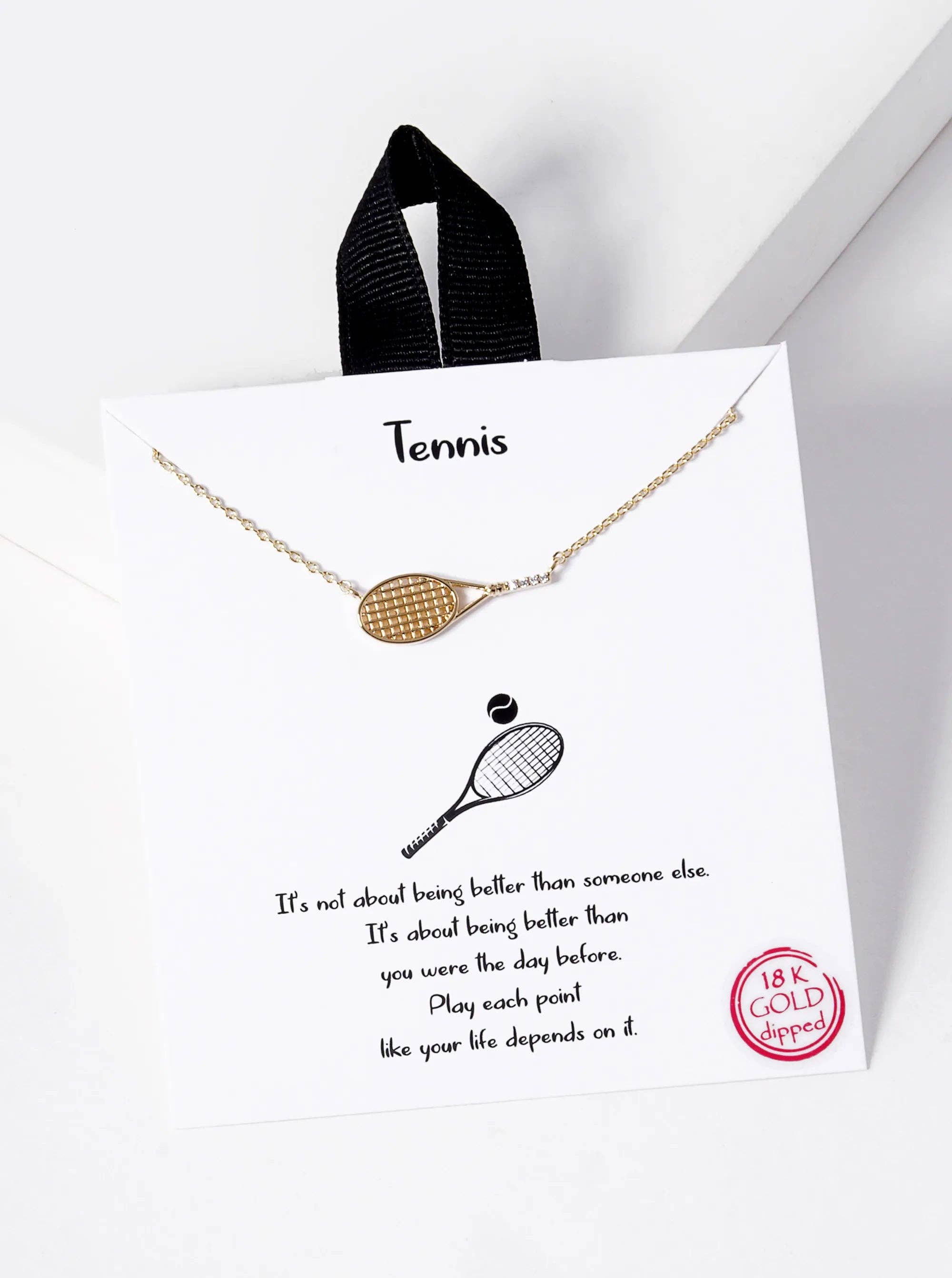 Wild Honey - Wholesale Pendant/Charm Necklace - 18K Gold Sideways Tennis Racket Cz Pendant Necklace1