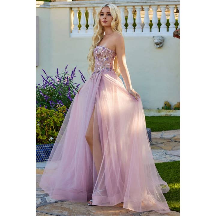 Bead Sequin Applique Top A Line Prom Gown for wholesale by Babyfox Apparel