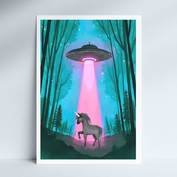 Fantasy Neon Unicorn UFO Halloween Wall Art Print and other Purchase Wholesale papier wc mural. Free Returns & Net 60 Terms on Faire trending on Faire.