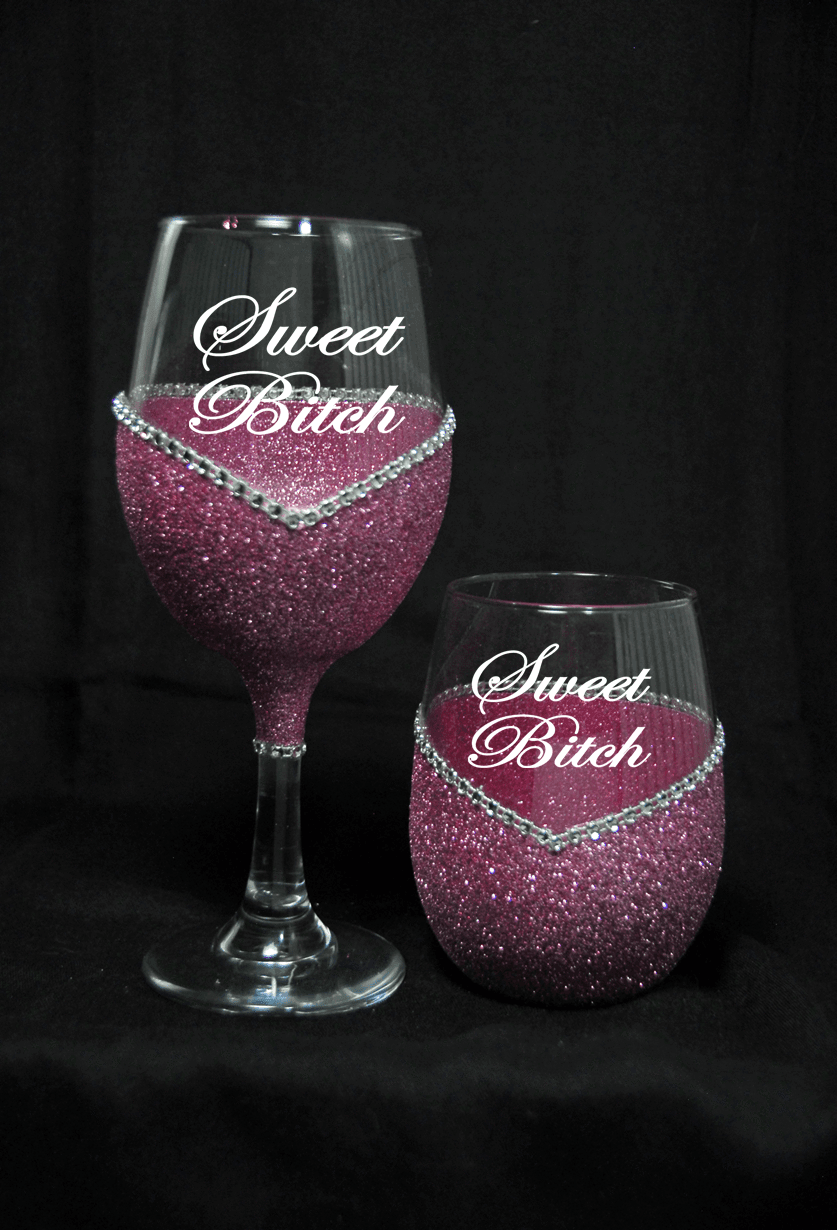 WineyBitches.Co - Wholesale Wine Glass - Sweet Bitch – Bling Glitter Glass Wine Glass (The Bitch Collection)0