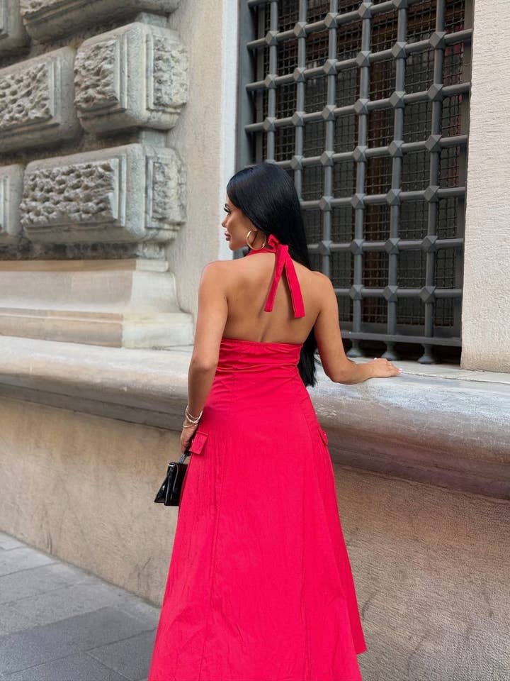 Standpoint Top - Wholesale Dress - Women's - Riviera Midi Dress – Halter – Button-Down Flow – 12304